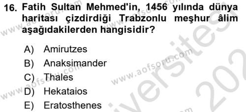 Osmanlı Tarihi (1300-1566) Dersi 2023 - 2024 Yılı (Vize) Ara Sınavı 16. Soru