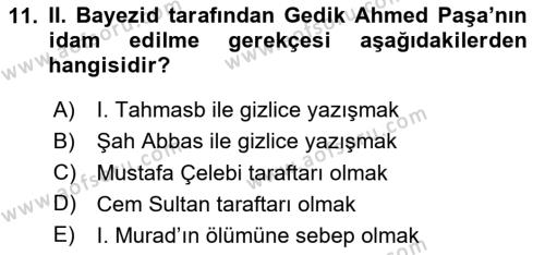 Osmanlı Tarihi (1300-1566) Dersi 2023 - 2024 Yılı Yaz Okulu Sınavı 11. Soru