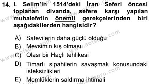 Osmanlı Tarihi (1300-1566) Dersi 2023 - 2024 Yılı Yaz Okulu Sınavı 14. Soru