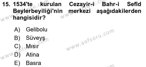 Osmanlı Tarihi (1300-1566) Dersi 2023 - 2024 Yılı Yaz Okulu Sınavı 15. Soru