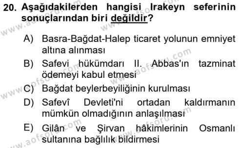 Osmanlı Tarihi (1300-1566) Dersi 2023 - 2024 Yılı Yaz Okulu Sınavı 20. Soru