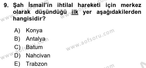 Osmanlı Tarihi (1300-1566) Dersi 2023 - 2024 Yılı Yaz Okulu Sınavı 9. Soru