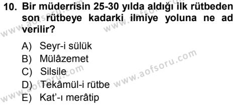 Osmanlı Merkez ve Taşra Teşkilatı Dersi 2012 - 2013 Yılı (Vize) Ara Sınavı 10. Soru