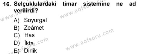 Osmanlı Merkez ve Taşra Teşkilatı Dersi 2012 - 2013 Yılı (Vize) Ara Sınavı 16. Soru
