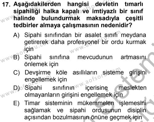 Osmanlı Merkez ve Taşra Teşkilatı Dersi 2012 - 2013 Yılı (Vize) Ara Sınavı 17. Soru