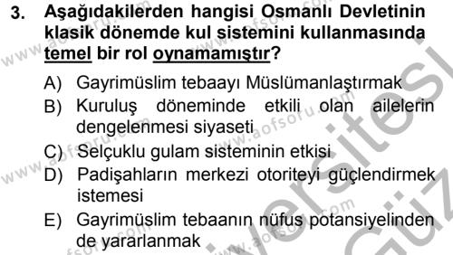 Osmanlı Merkez ve Taşra Teşkilatı Dersi 2012 - 2013 Yılı (Vize) Ara Sınavı 3. Soru
