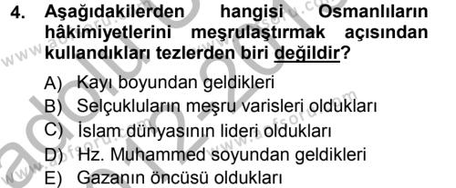 Osmanlı Merkez ve Taşra Teşkilatı Dersi 2012 - 2013 Yılı (Vize) Ara Sınavı 4. Soru