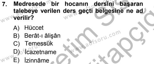 Osmanlı Merkez ve Taşra Teşkilatı Dersi 2012 - 2013 Yılı (Vize) Ara Sınavı 7. Soru