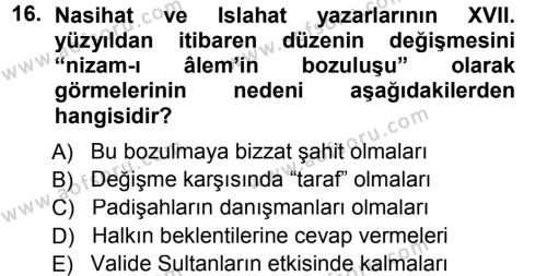 Osmanlı Merkez ve Taşra Teşkilatı Dersi 2012 - 2013 Yılı (Final) Dönem Sonu Sınavı 16. Soru