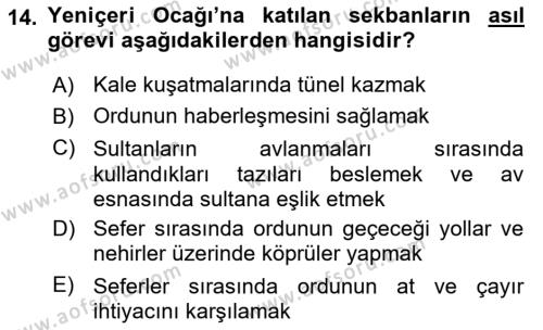 Osmanlı Merkez ve Taşra Teşkilatı Dersi 2022 - 2023 Yılı (Vize) Ara Sınavı 14. Soru