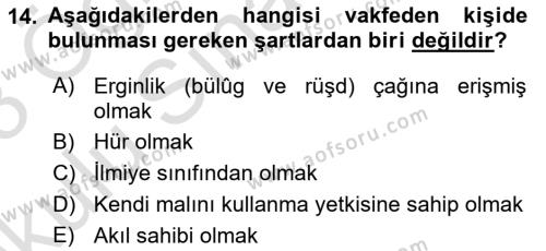 Osmanlı Merkez ve Taşra Teşkilatı Dersi 2022 - 2023 Yılı Yaz Okulu Sınavı 14. Soru