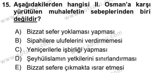 Osmanlı Merkez ve Taşra Teşkilatı Dersi 2022 - 2023 Yılı Yaz Okulu Sınavı 15. Soru