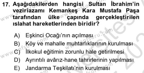 Osmanlı Merkez ve Taşra Teşkilatı Dersi 2022 - 2023 Yılı Yaz Okulu Sınavı 17. Soru