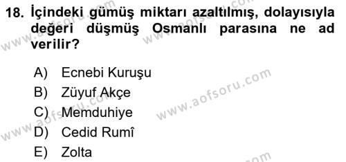 Osmanlı Merkez ve Taşra Teşkilatı Dersi 2022 - 2023 Yılı Yaz Okulu Sınavı 18. Soru