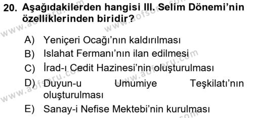 Osmanlı Merkez ve Taşra Teşkilatı Dersi 2022 - 2023 Yılı Yaz Okulu Sınavı 20. Soru