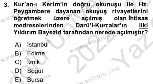 Osmanlı Merkez ve Taşra Teşkilatı Dersi 2022 - 2023 Yılı Yaz Okulu Sınavı 3. Soru