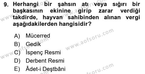 Osmanlı Merkez ve Taşra Teşkilatı Dersi 2022 - 2023 Yılı Yaz Okulu Sınavı 9. Soru
