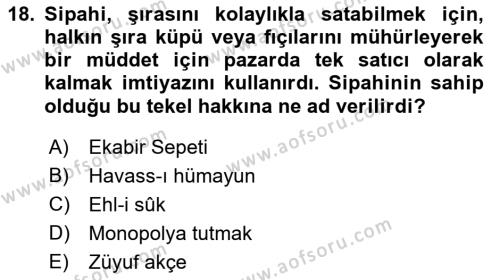 Osmanlı Merkez ve Taşra Teşkilatı Dersi 2023 - 2024 Yılı (Vize) Ara Sınavı 18. Soru