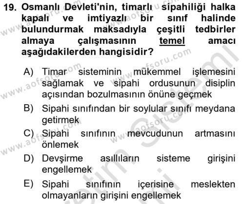 Osmanlı Merkez ve Taşra Teşkilatı Dersi 2023 - 2024 Yılı (Vize) Ara Sınavı 19. Soru