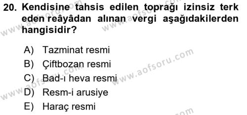 Osmanlı Merkez ve Taşra Teşkilatı Dersi 2023 - 2024 Yılı (Vize) Ara Sınavı 20. Soru