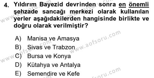 Osmanlı Merkez ve Taşra Teşkilatı Dersi 2023 - 2024 Yılı (Vize) Ara Sınavı 4. Soru