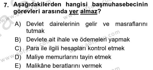 Osmanlı Merkez ve Taşra Teşkilatı Dersi 2023 - 2024 Yılı (Vize) Ara Sınavı 7. Soru