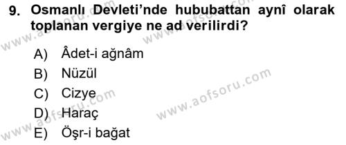 Osmanlı Merkez ve Taşra Teşkilatı Dersi 2023 - 2024 Yılı (Vize) Ara Sınavı 9. Soru