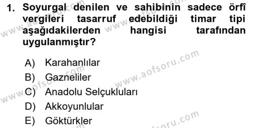 Osmanlı Merkez ve Taşra Teşkilatı Dersi 2023 - 2024 Yılı (Final) Dönem Sonu Sınavı 1. Soru