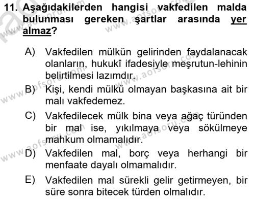 Osmanlı Merkez ve Taşra Teşkilatı Dersi 2023 - 2024 Yılı (Final) Dönem Sonu Sınavı 11. Soru