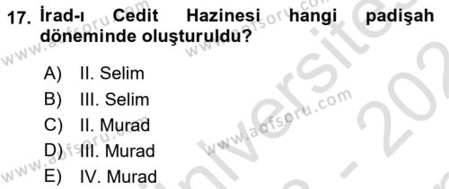 Osmanlı Merkez ve Taşra Teşkilatı Dersi 2023 - 2024 Yılı (Final) Dönem Sonu Sınavı 17. Soru