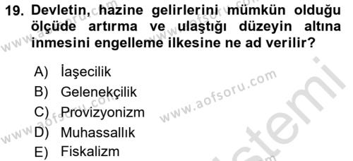 Osmanlı Merkez ve Taşra Teşkilatı Dersi 2023 - 2024 Yılı (Final) Dönem Sonu Sınavı 19. Soru