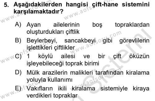 Osmanlı Merkez ve Taşra Teşkilatı Dersi 2023 - 2024 Yılı (Final) Dönem Sonu Sınavı 5. Soru