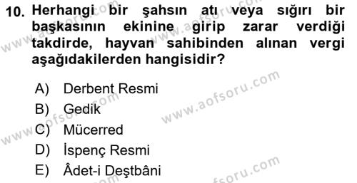 Osmanlı Merkez ve Taşra Teşkilatı Dersi 2023 - 2024 Yılı Yaz Okulu Sınavı 10. Soru