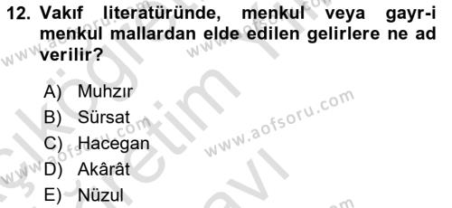 Osmanlı Merkez ve Taşra Teşkilatı Dersi 2023 - 2024 Yılı Yaz Okulu Sınavı 12. Soru