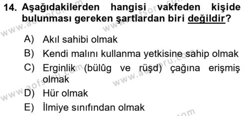 Osmanlı Merkez ve Taşra Teşkilatı Dersi 2023 - 2024 Yılı Yaz Okulu Sınavı 14. Soru