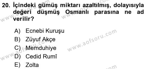 Osmanlı Merkez ve Taşra Teşkilatı Dersi 2023 - 2024 Yılı Yaz Okulu Sınavı 20. Soru