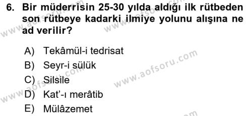 Osmanlı Merkez ve Taşra Teşkilatı Dersi 2023 - 2024 Yılı Yaz Okulu Sınavı 6. Soru