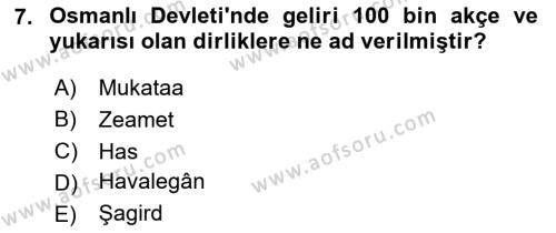 Osmanlı Merkez ve Taşra Teşkilatı Dersi 2023 - 2024 Yılı Yaz Okulu Sınavı 7. Soru