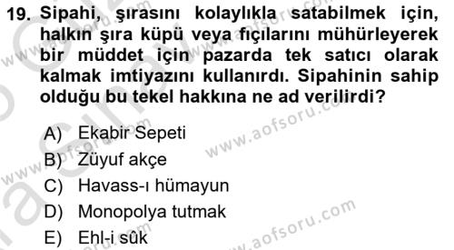 Osmanlı Merkez ve Taşra Teşkilatı Dersi 2024 - 2025 Yılı (Vize) Ara Sınavı 19. Soru