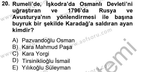 Osmanlı Tarihi (1789-1876) Dersi 2012 - 2013 Yılı (Vize) Ara Sınavı 20. Soru