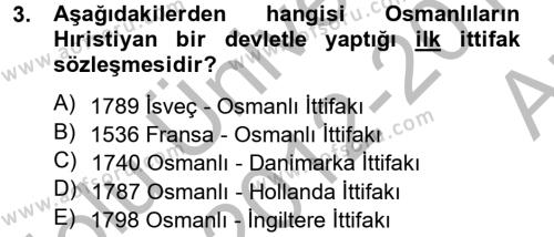 Osmanlı Tarihi (1789-1876) Dersi 2012 - 2013 Yılı (Vize) Ara Sınavı 3. Soru
