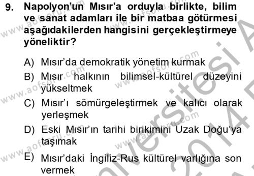 Osmanlı Tarihi (1789-1876) Dersi 2013 - 2014 Yılı (Vize) Ara Sınavı 9. Soru