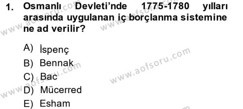 Osmanlı Tarihi (1789-1876) Dersi 2013 - 2014 Yılı (Final) Dönem Sonu Sınavı 1. Soru