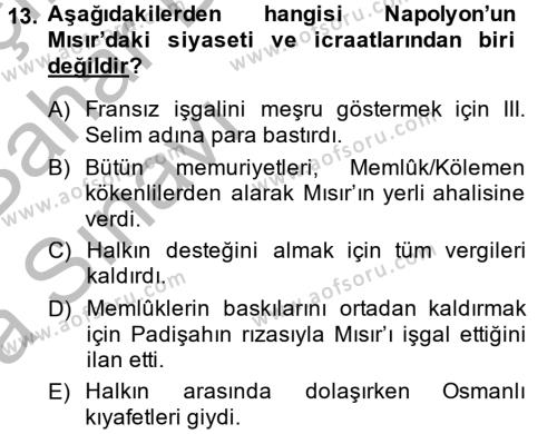 Osmanlı Tarihi (1789-1876) Dersi 2014 - 2015 Yılı (Vize) Ara Sınavı 13. Soru