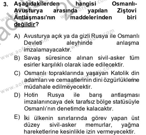 Osmanlı Tarihi (1789-1876) Dersi 2014 - 2015 Yılı (Vize) Ara Sınavı 3. Soru