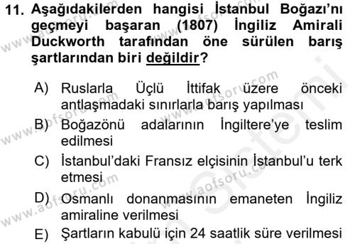 Osmanlı Tarihi (1789-1876) Dersi 2015 - 2016 Yılı (Vize) Ara Sınavı 11. Soru