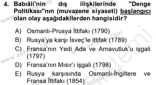 Osmanlı Tarihi (1789-1876) Dersi 2015 - 2016 Yılı (Vize) Ara Sınavı 4. Soru