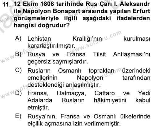Osmanlı Tarihi (1789-1876) Dersi 2015 - 2016 Yılı (Final) Dönem Sonu Sınavı 11. Soru