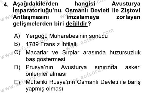 Osmanlı Tarihi (1789-1876) Dersi 2017 - 2018 Yılı (Vize) Ara Sınavı 4. Soru