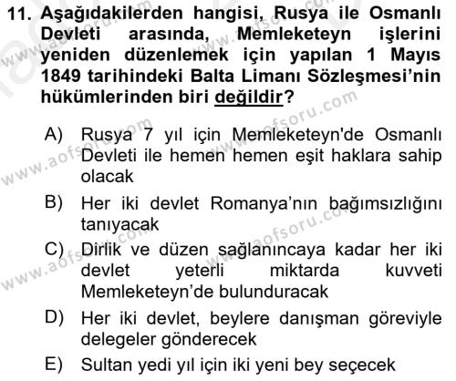 Osmanlı Tarihi (1789-1876) Dersi 2018 - 2019 Yılı (Final) Dönem Sonu Sınavı 11. Soru